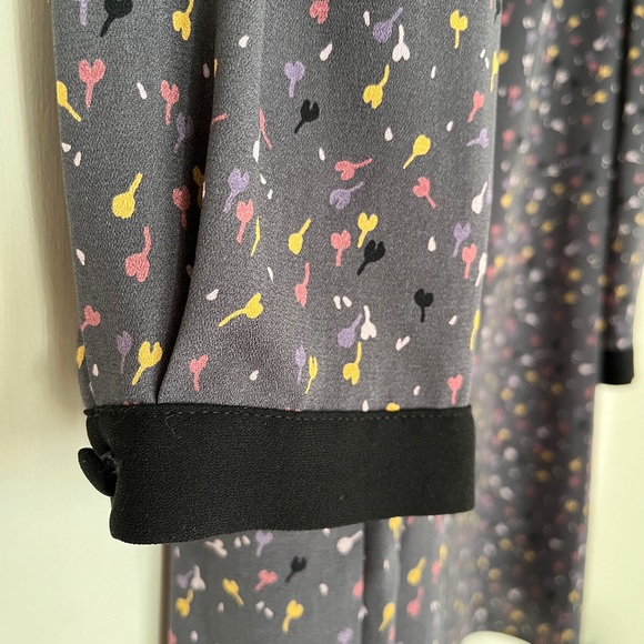 I Heart Ronson Confetti Tulip Print Long Sleeve Black Collar Grey Dress L - Picture 5 of 11